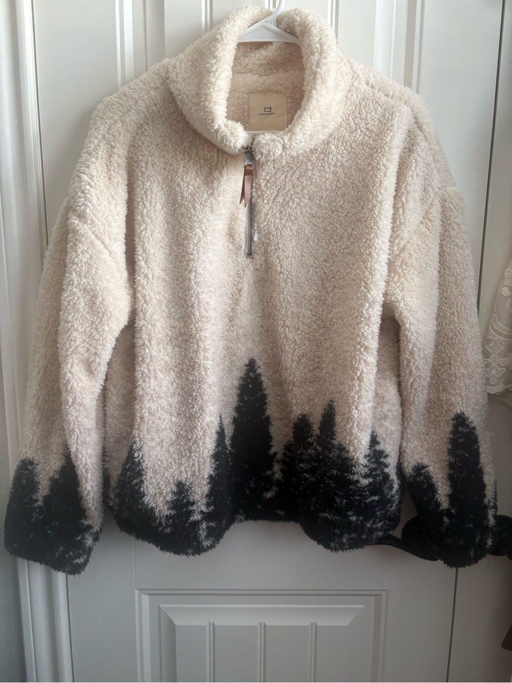 Thread & Supply Cream and Black Tree-Print Half-Zip Sweater - Picture 2 of 5